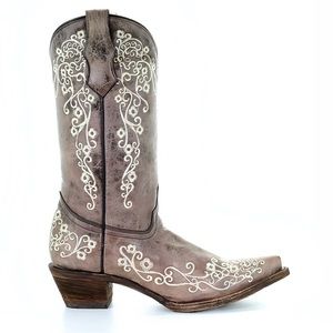 Corral Brown with Bone Embroidery Cowgirl Boots